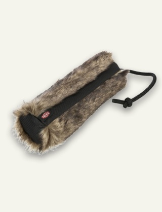 Aport treningowy dla psa, plusz/poliester, czarny, 6 × 20 cm, imitacja sierści królika