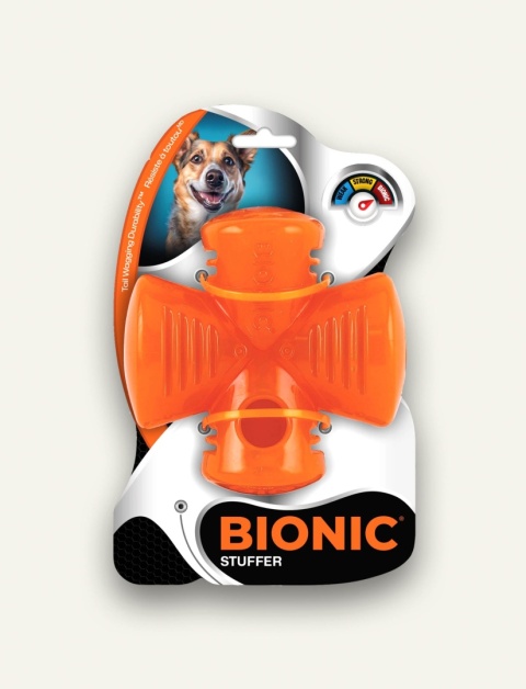 BIONIC Stuffer - wytrzymały gryzak i zabawka z miejscem na wypełnienie przysmakami dla psa, gumowa, 12,5 cm, jaskrawy pomarańczowy