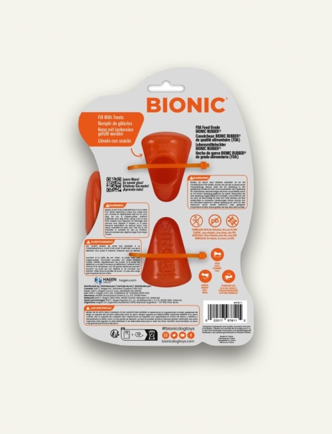 BIONIC Stuffer - wytrzymały gryzak i zabawka z miejscem na wypełnienie przysmakami dla psa, gumowa, 12,5 cm, jaskrawy pomarańczowy