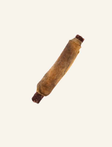 Hot Dog dla psa - naturalny przysmak dziczyzny z królikiem i granatem w skórze jelenia ,gryzak bez opakowania