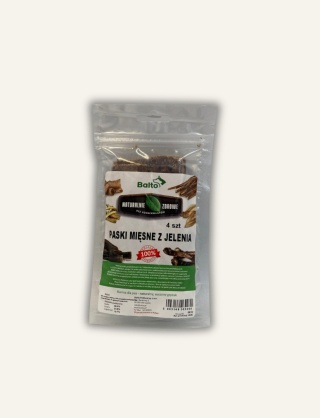 JELEŃ - Paski mięsne z jelenia dla psa 4 szt. - naturalny gryzak z dziczyzny