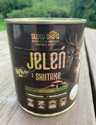 JELEŃ z Shiitake IMMUNO 86% mięsa, mokra karma dla psa Slow Dog - 800g