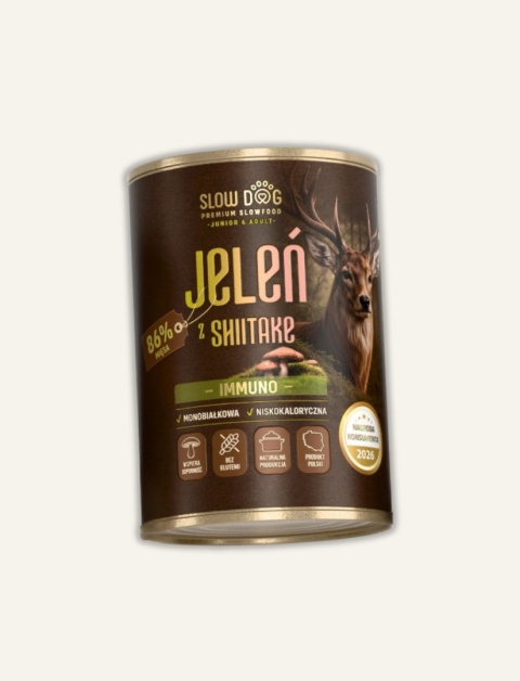 JELEŃ z Shiitake IMMUNO 86% mięsa, mokra karma dla psa Slow Dog - 400g