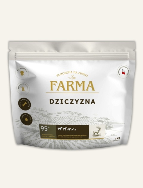 Sucha karma dla dorosłego psa z 50% dziczyzny tłoczona na zimno 2 kg - Farma