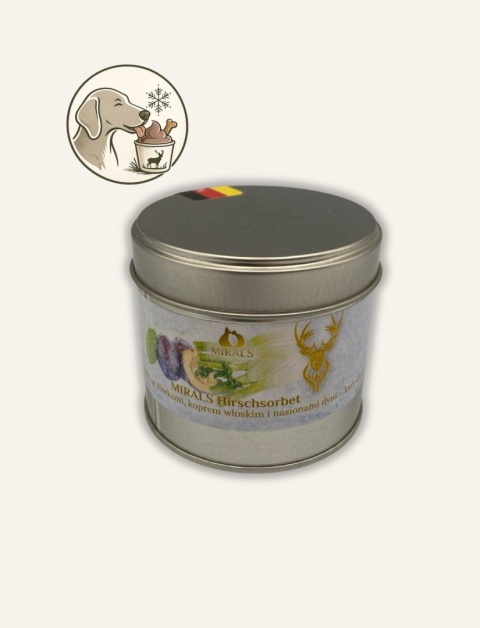 Lody dla psa z jelenia ze śliwkami, koprem włoskim i pestkami dyni 20 g - MIRALS Hirschsorbet