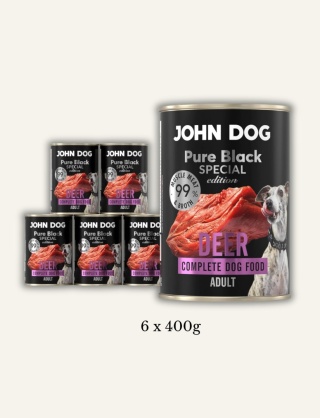 Monobiałkowa karma mokra dla psa - jeleń bez podrobów 6 × 400 g | John Dog Pure Black Special Edition