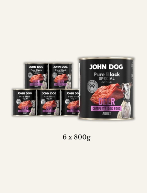 Monobiałkowa karma mokra dla psa - jeleń bez podrobów 6 × 800 g | John Dog Pure Black Special Edition