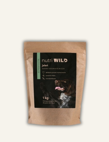Nutri WILD Karma dla psa Jeleń SUPERFOODS 1 kg - monobiałkowa, rzemieślnicza, suszone mięso