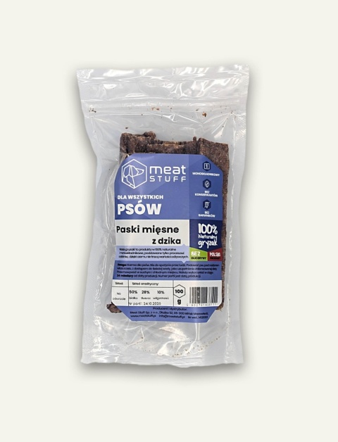 DZIK - Paski mięsne z dzika 100 g - naturalne przysmaki dla psa