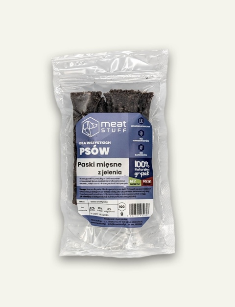 JELEŃ -Paski mięsne z jelenia 100 g - naturalny przysmak dla psa
