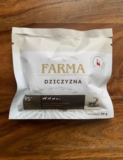 Próbka karmy dla psa z dziczyzną 50% - tłoczona na zimno 50 g - Farma