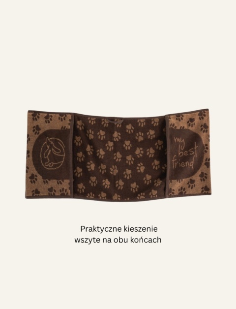 Ręcznik dla psa i kota ZWOLTEX BEST FRIEND 30x80 cm brązowy chłonny do osuszania pupila z praktycznymi kieszeniami