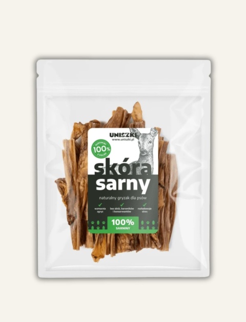 Skóra sarny dla psa 100 g - naturalny twardy gryzak 100% sarnina Uniszki
