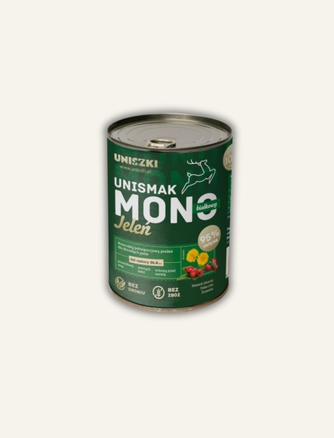 UNISMAK Mono Jeleń - karma mokra dla psa, 95% mięsa, bez drobiu, 400 g